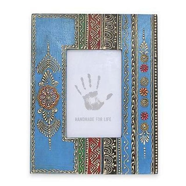 Painted and embossed photo frame "Blue Brilliance" pf28