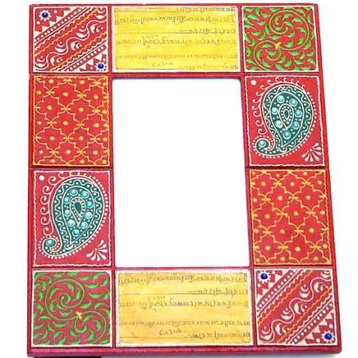 Painted and embossed photo frame "Hindi manuscript" pf24