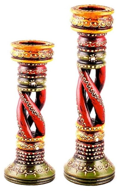 Wooden Spiral Candle Holder set of 2 (9&12 inches) ch18