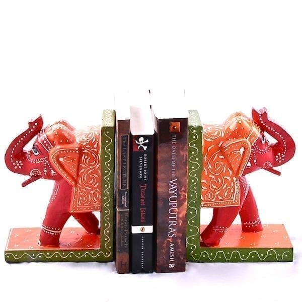 Wooden Painted Bookends 'Elephant Salute' (bk03)