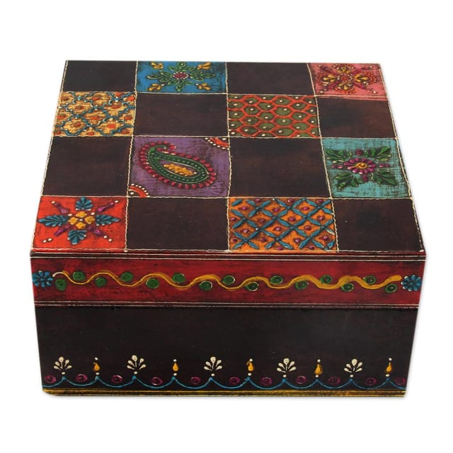 Artisan Crafted Painted Wood Decorative Box and Lid, 'Jodhpur Gala' (box09)