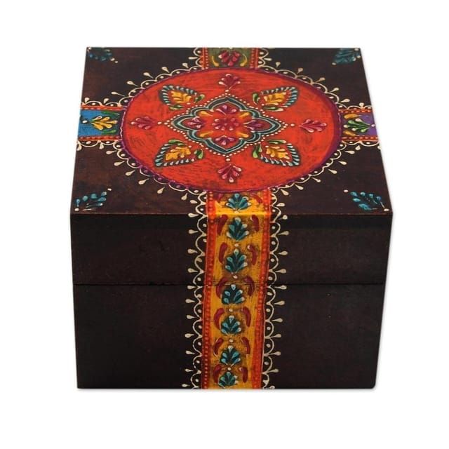 Colorfully Painted Decorative Wooden Box 'Festive Blossom' (box06)