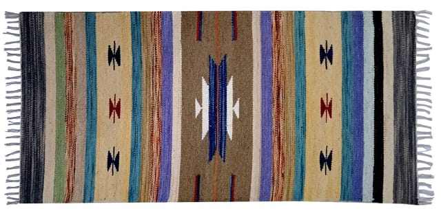 All-Season Area Rug / Carpet / Dhurrie in Wool - "Fireworks": Handwoven by master artisans in Medium Size,10.6 Squre ft (10066g)