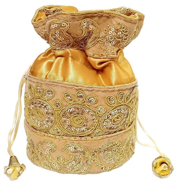 Traditional Silk Potli bag for Women, Golden (10238)