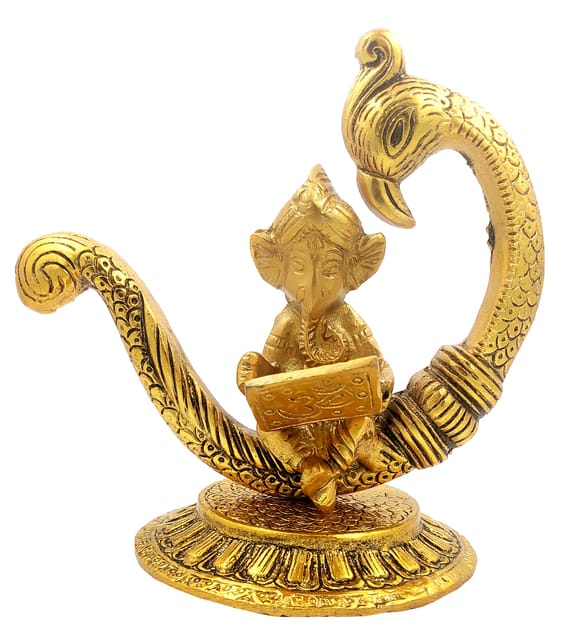 Metal Idol Ganesha With Laptop On Peacock: Quirky Contemporary Tech Professional Avatar (12750)