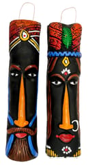 Terracotta Clay Tribal Face Wall Hanging: Set Of 2 Colorful Masks For Decoration, 12 Inches, Medium (12706D)