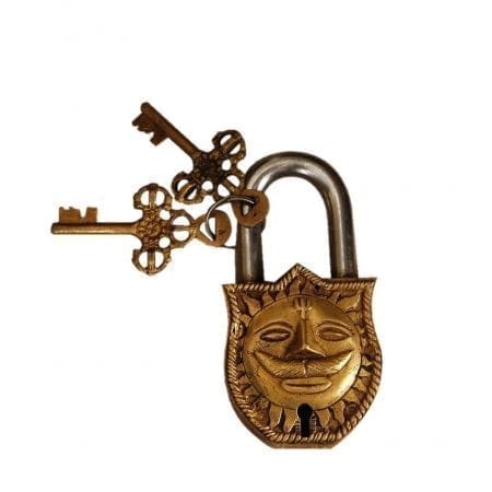 Padlock with Surya Dev (Sooraj Devta/Bhagwan or Sun God) Relief Sculpted in Brass (10329)