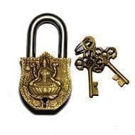 Handmade Brass Antique Pad Lock with Maa Laxmi Idol,Medium (10465)