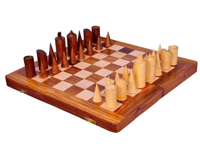 Wooden Chess Set with Modernist Design Pieces "Euclid's Grid" (10411)