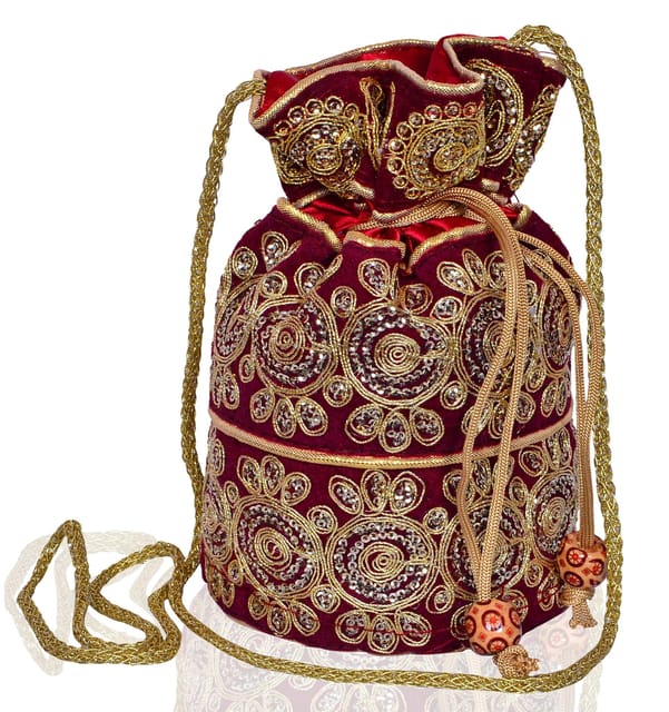 Traditional Silk Potli bag for Women,Maroon (10535)