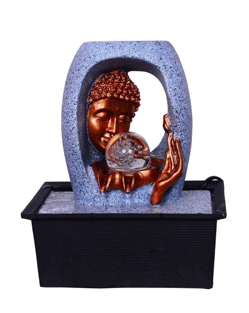 Water Fountain With Finish Gautam Buddha Statue On Stone Finish Archway And Rolling Crystal Ball: Use For Home Decor Or Gifts | Depicts Water In Feng Shui, Vaastu Philosophy | Compact, Light-Weight For Indoor Table Top (10502)