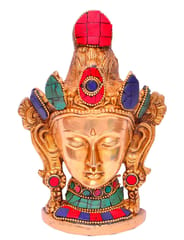 Brass Idol Buddhist Goddess Tara: Wall Hanging Sculpture With Gemstones Overlay (10649)