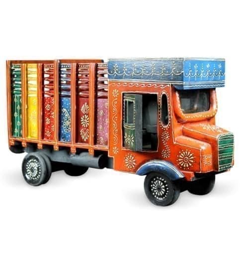 Miniature Indian Truck Wooden with Slots to Storing Bottles Indian Souvenir(10650)