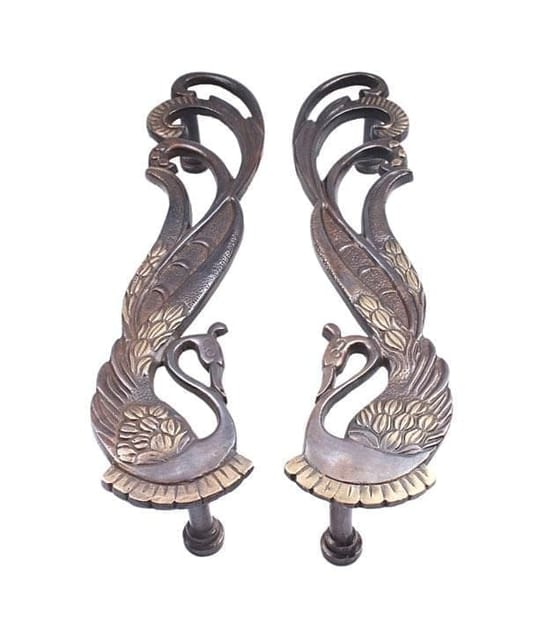 Exquisite Door Handles in Pure Brass for Main Door, Indian Peacock design Fully Functional Decorative Door Handles (10821)