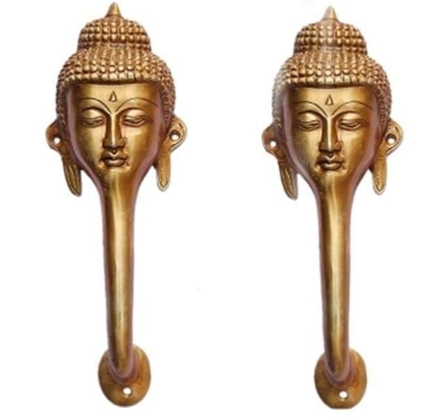 Brass Door Handle in Pure Brass for Main Door, Buddha Gautum Buddh design Fully Functional Decorative Buddha Brass Door Handle (10813)