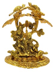 Metal Idol Radha Krishna Under Tree: Decorative Statue For Home Temple (10927)