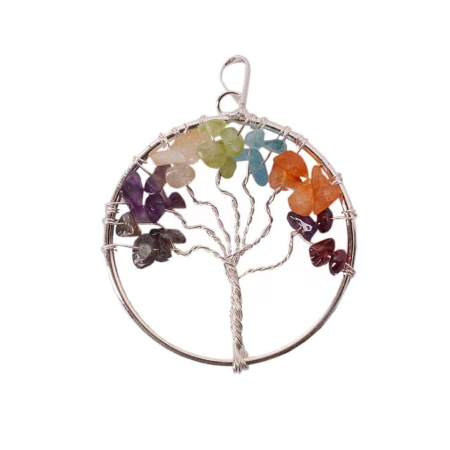 Tree Of Life Seven Chakra Gemstone Pendant: Unique Gift Gor Girls With Healing Stones (11049)