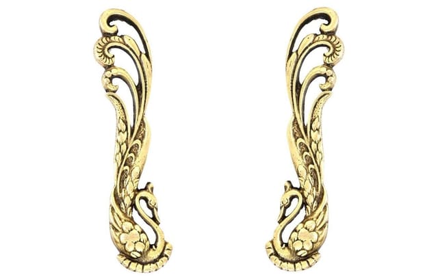 Brass Handle Set: Two Gorgeous Peacock Shape Vintage Design Grips For Doors Dresser Cupboard Drawer (11023)