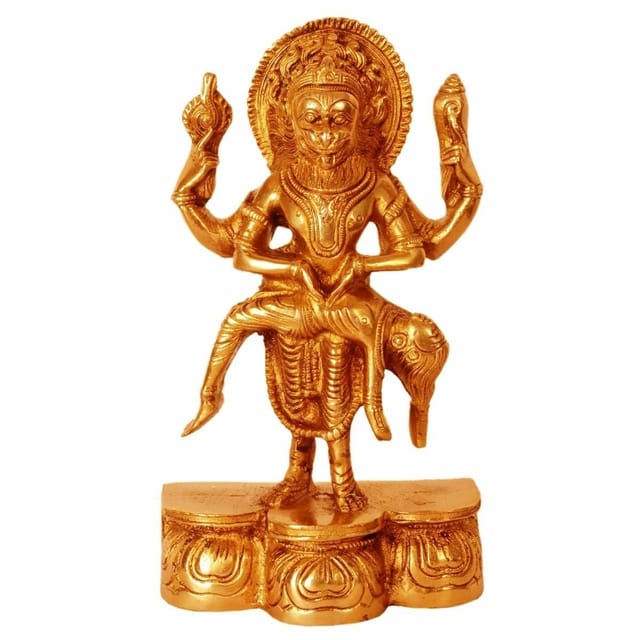 Brass Statue Narasimha (Lord Vishnu's Avatar): Idol Depicting Killing Of Demon Hiranyakashipu (11151)