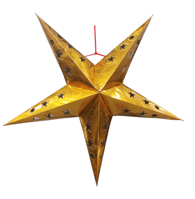 Big Glossy Paper Star Golden Hanging Paper Lantern for Christmas, New Year Celebration Party Decoration (chst08)