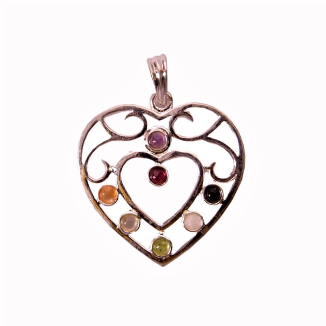 Seven Chakra Crystal Reiki Pendant Heart Shape (11341)