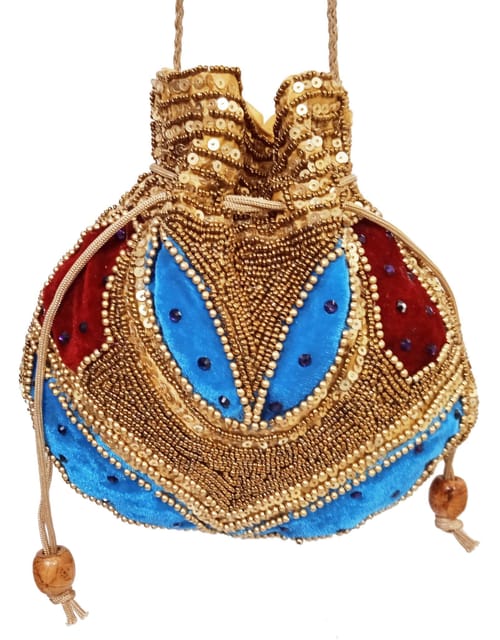 Potli Bag (Clutch, Drawstring Purse) For Women With Intricate Gold Thread & Sequin Embroidery Work (Multicolor,11266)