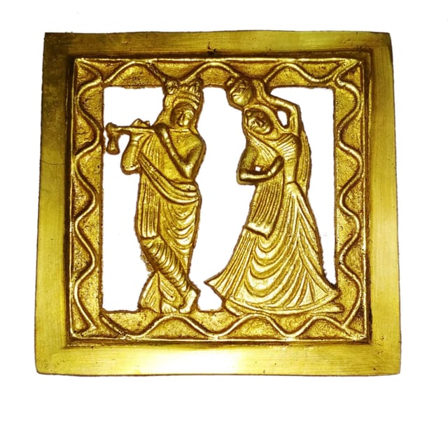 Brass Wall Hanging Plaque Radha Krishna: Dokra Craft Tribal Art Decor Statue (11438)