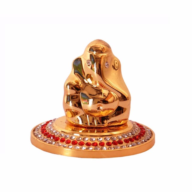 Ganesha Idol: Small Golden Statue for Table Top, Home Temple, or Car Dashboard (10987A)