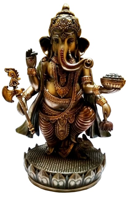 Resin Idol Ekakshara Ganesha with Modak, Noose, Hatchet & Tusk: Home Temple Decor Gift (11652)