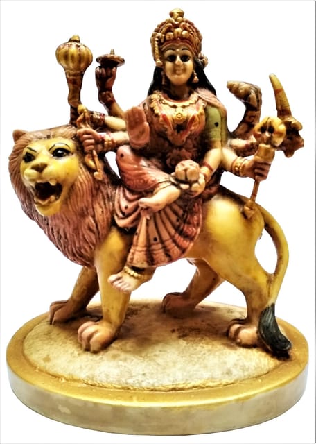 Resin Idol Goddess Sherawali Durga: Stone Finish Statue for Home Temple (11640)