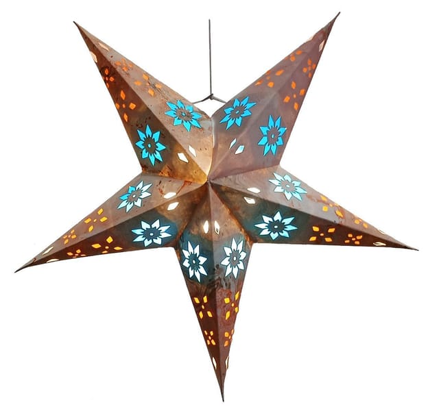 Abstract Art Painted Off White Paper Star: Hanging Lantern With Cutwork Design For Christmas New Year Celebration Party Decoration (chst11)