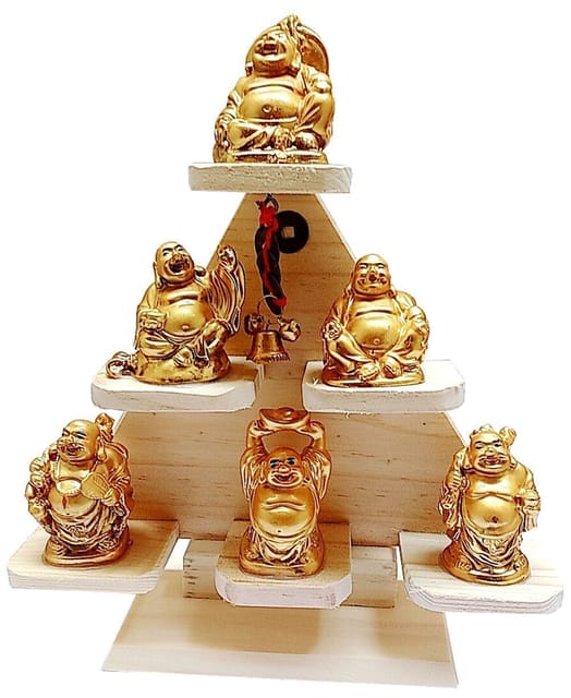 Laughing Buddha Pyramid: Set of 6 Resin Statues for Positive Energy (11718)