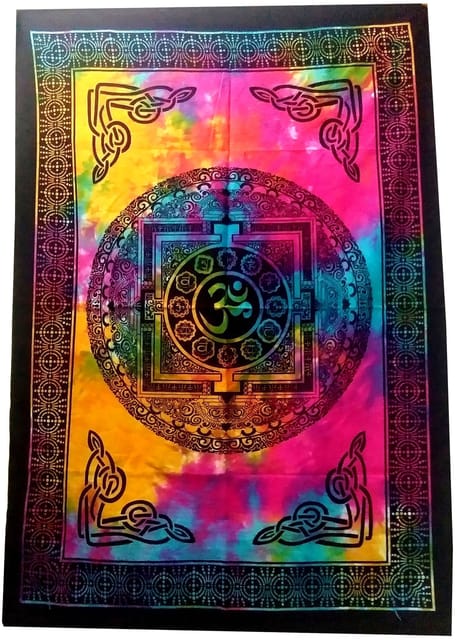 Cotton Wall Poster 'Tibetan Aum': Bohemian Wall Hanging Tapestry (20041)