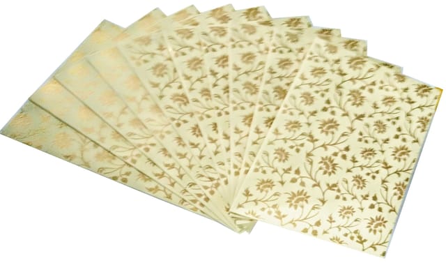 Paper Card-Envelope Pack (Set of 10) 'Silver Flowers': Handmade Organic Paper Cards 4*3 inches for Personalized Greetings (11454A)