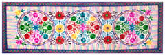 Cotton Tapestry 'Floral Chakras': Vintage Embroidery Table Runner or Wall Hanging (12076)