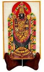 Marble Painting Tirpuathi Venkateswara Balaji: Hand Painted Tile with Gold Work, 6x4 Inches (12092)