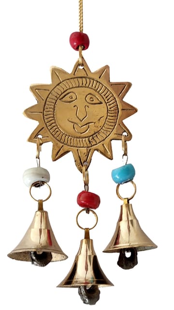 Brass Wall Hanging Sun: Tinkling Bells Wind Chimes (12215)