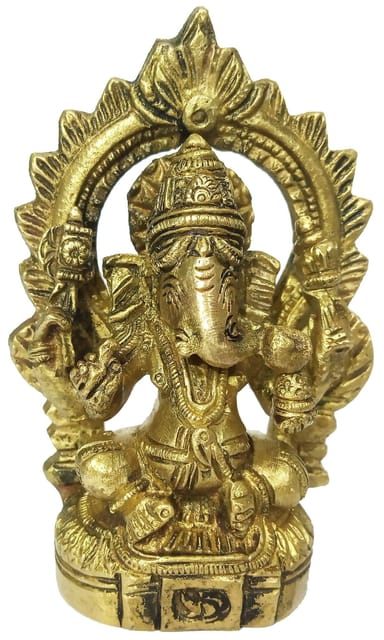 Brass Idol Ganesha in Mandap with Om Inscription (12172)