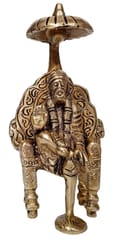 Brass Idol Sai Baba Sainatha: Om Sairam Sitting on Throne with Canopy Chatri (12256)