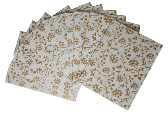 Paper Card-Envelope Pack (Set of 10) 'White Flowers': Handmade Organic Paper Cards 3*4 inches for Personalized Greetings (11454B)