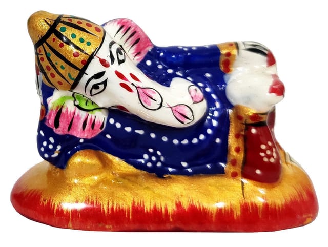 Metal Idol Ganesha (Ganapathi Vinayak): Colorful Meenakari Painting Collectible Statue (12347)