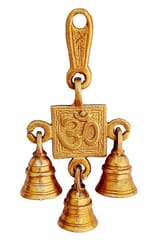 Brass Wall Door Hanging With Bells: Om Aum (12419A)