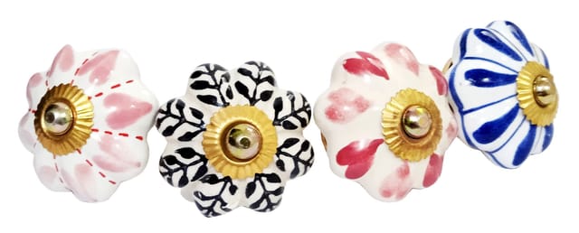 Ceramic Knobs Set Of 4: Door Drawer Cupboard Pull Handles, Multicolor (12403)