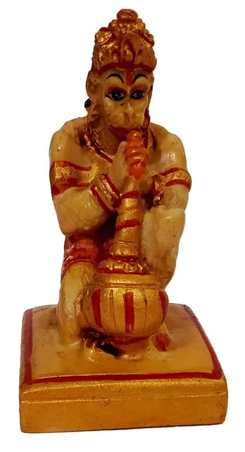 Resin Idol Bhakt Hanuman: Stone Finish Statue For Home Temple Or Car Dashboard (12372)