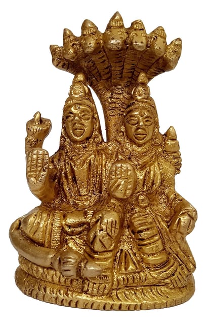 Brass Idol Vishnu-Lakshmi (Laxminarayana): Collectible Statue For Home Temple (12435)