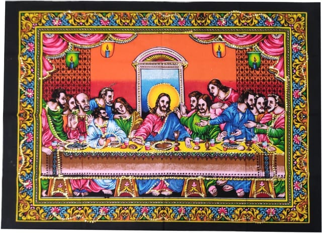 Cotton Wall Poster Jesus Christ Last Supper: Spiritual Hanging Unframed Sheet, Multicolor (20094)