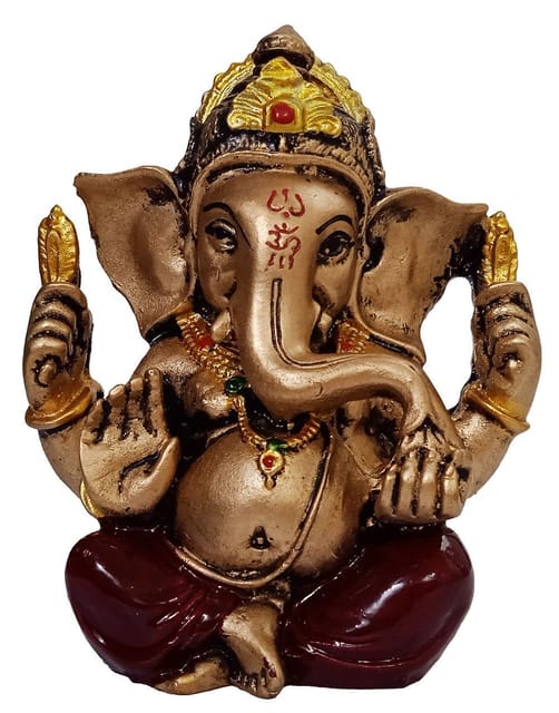 Resin Idol Ganesha (Ganapathi or Vinayaka): Gold & Brown Striking Finish Statue (12487)