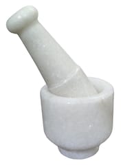 Marble Mortar Pestle Grinding Crushing Bowl Set: Ayurvedic Khal Dasta, Round, Polished (12469A)