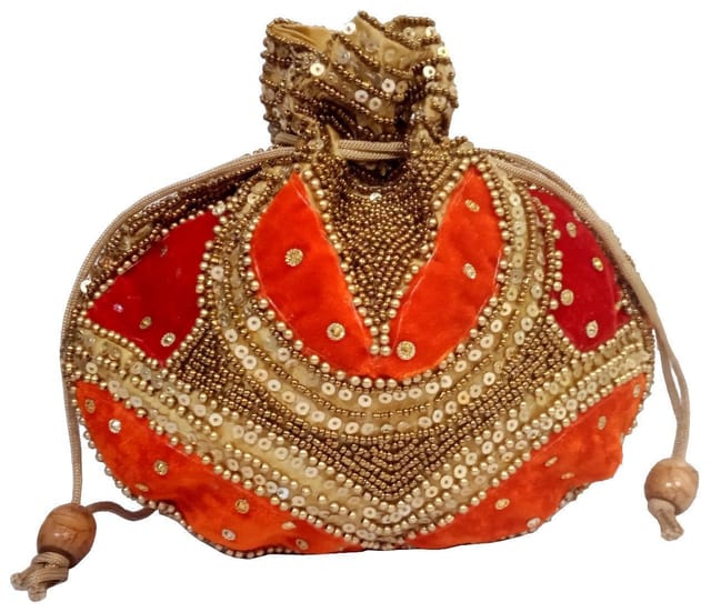 Silk Potli Bag (Clutch, Drawstring Purse) For Women With Intricate Gold Thread & Sequin Embroidery Work (Multicolor,11266A)