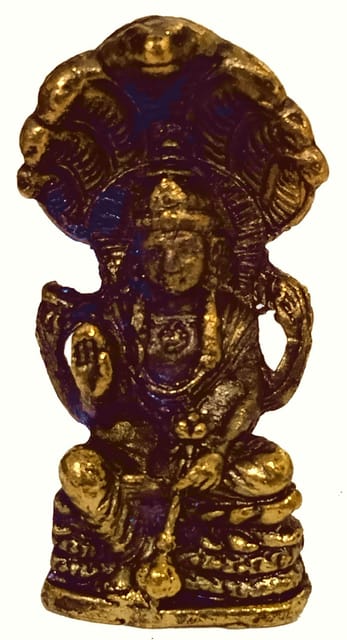 Metal Idol Vishnu: Rare Collectible Small-But-Heavy Statue, Golden, 2.5 Inch (12599E)